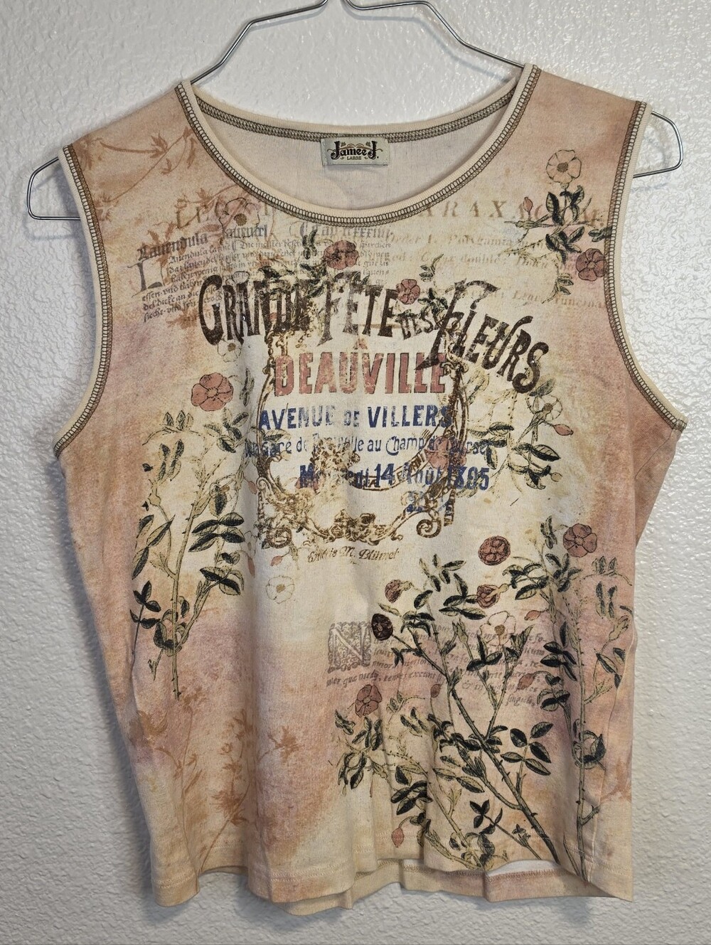 Vintage Y2K Jamee J Graphic Tank Top French Floral Fairy Grunge Aesthetic